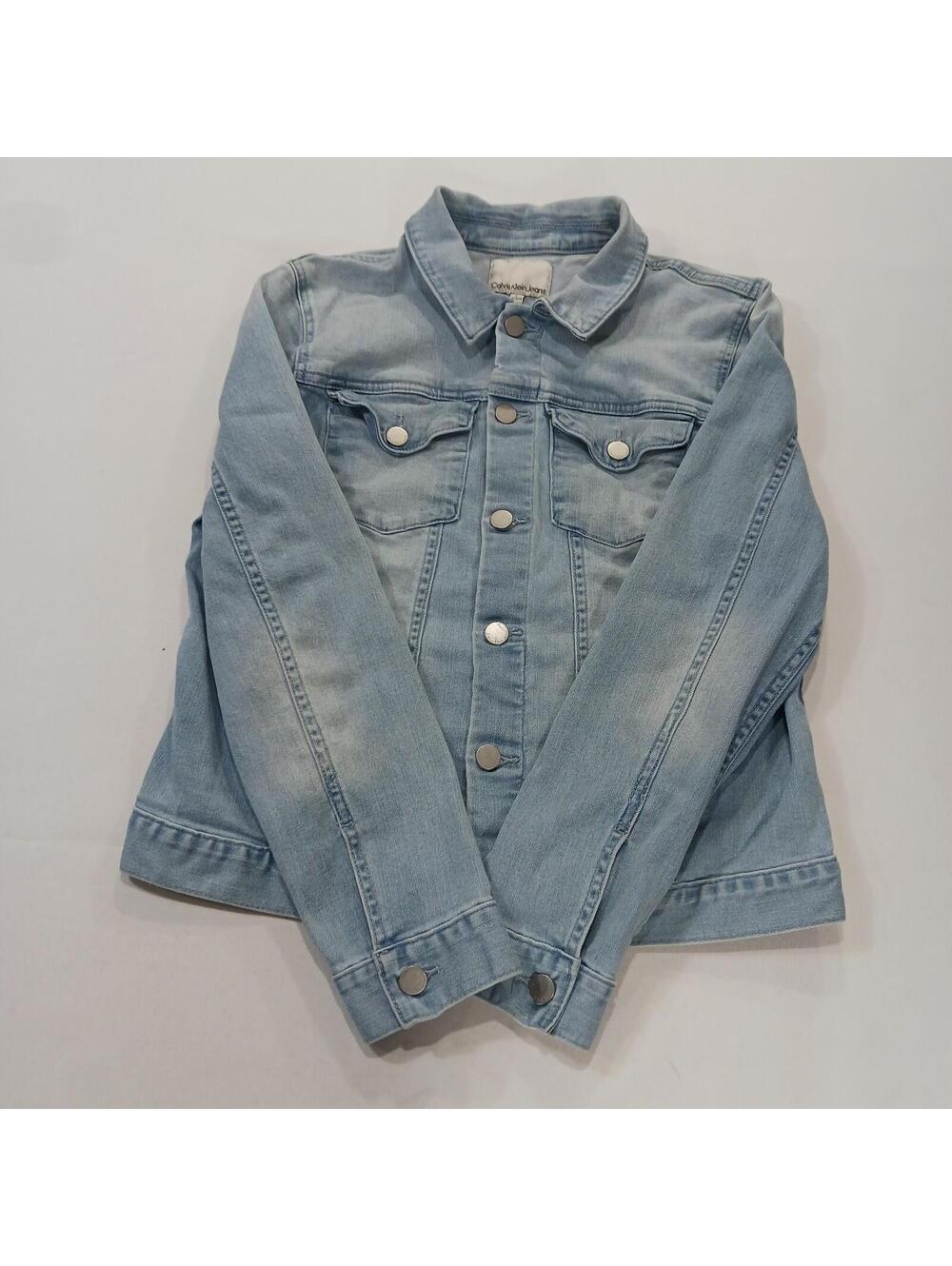 Calvin Klein Jeans Women’s Blue Denim Jacket Button Front Collared Pocket Size L